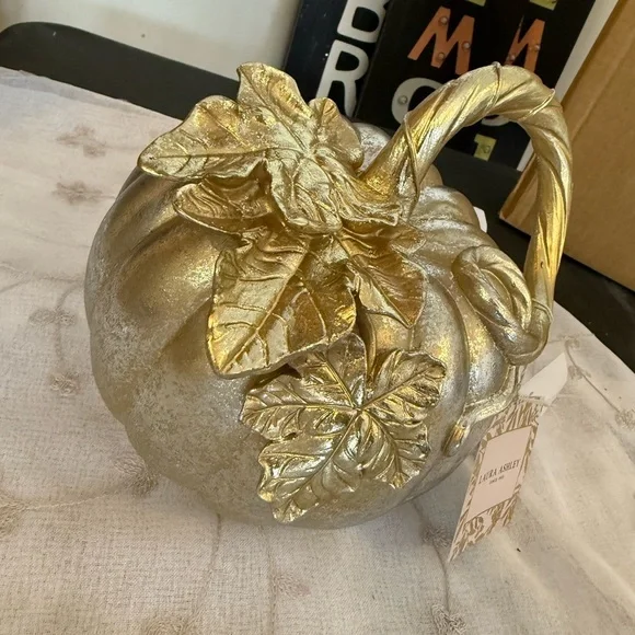 Laura Ashley Metallic Gold Pumpkin Accent - Picture 2 of 3